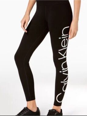Calvin Klein Black Leggings with White Side Logo